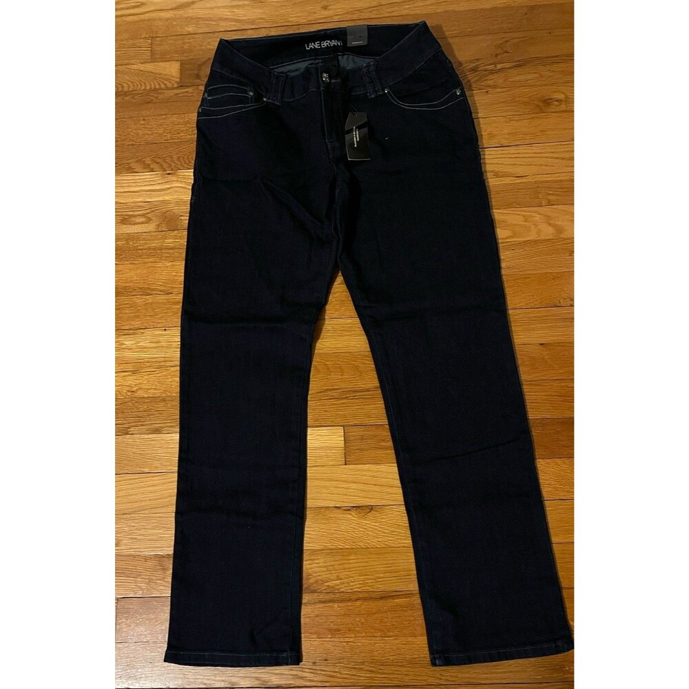 Lane Bryant Black Dark Wash Mid Rise Slim Straight Stretch Jeans Size 14